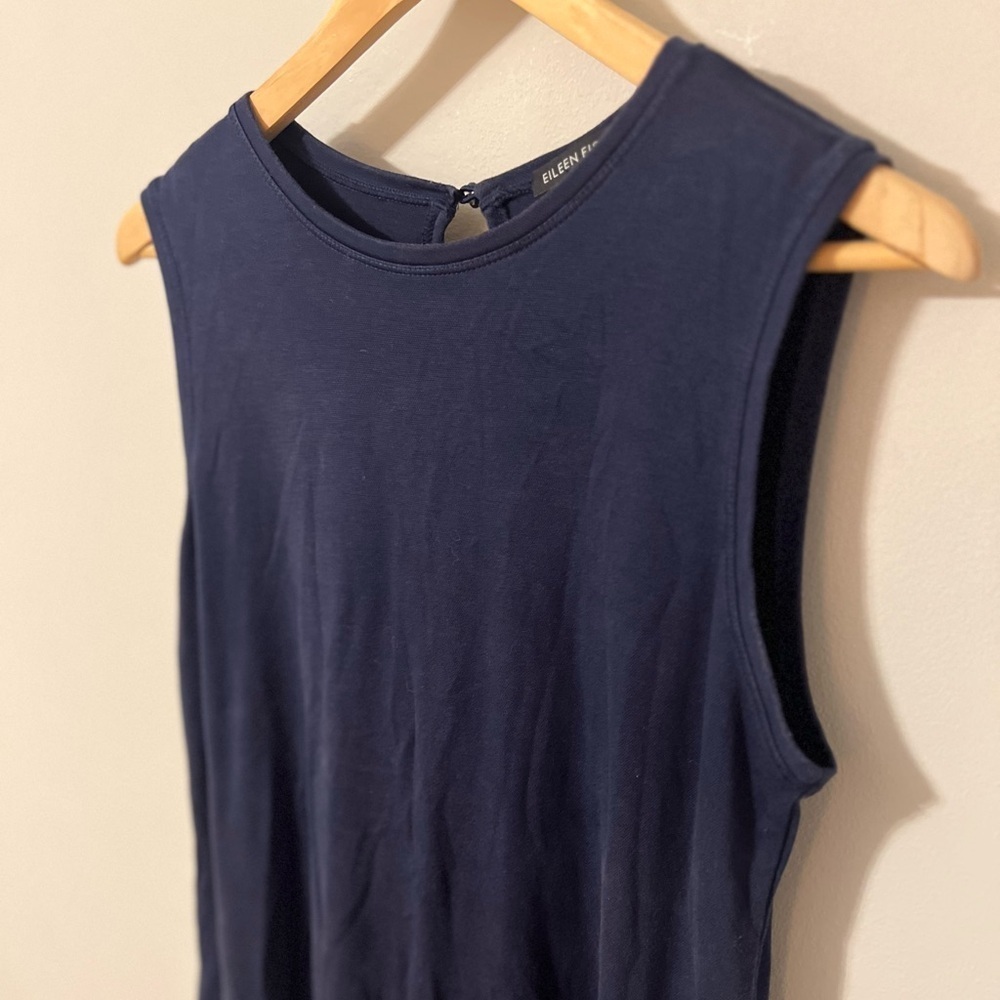 Eileen Fisher $238 Indigo Fluid Tencel Roundneck Knee Length Dress Size Small - Picture 5 of 9